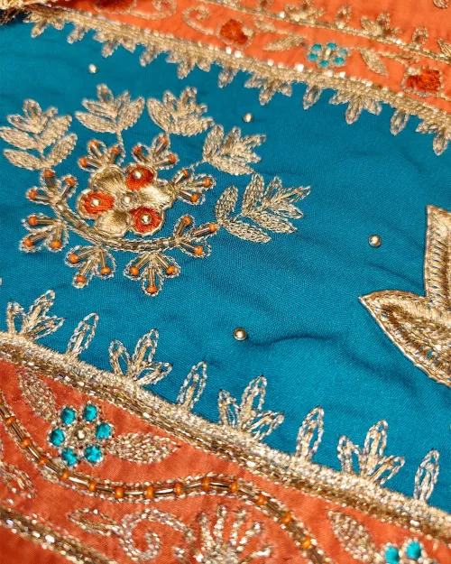 Orange Color Organza Unstitched Salwar Suit Set