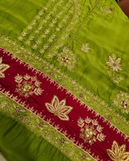 Green Colour Organza Unstitched Salwar Suit Set