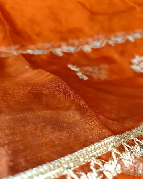 Orange Color Organza Unstitched Salwar Suit Set