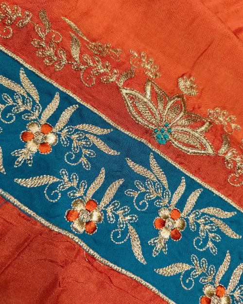 Orange Color Organza Unstitched Salwar Suit Set