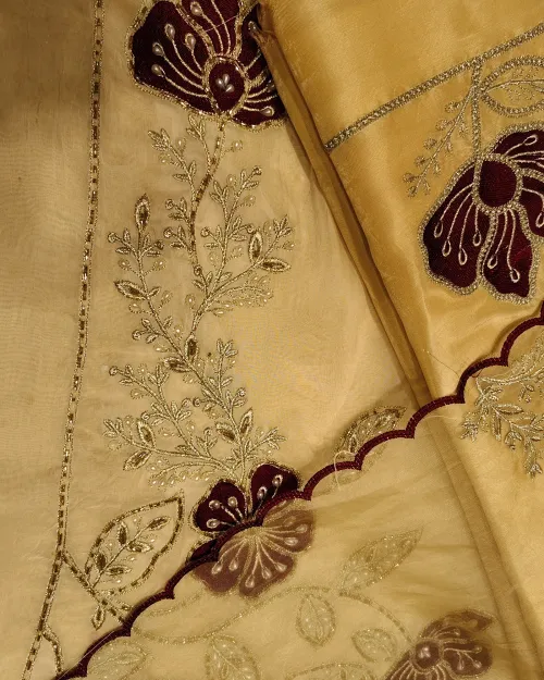 Golden Organza Unstitched Salwar Suit Set