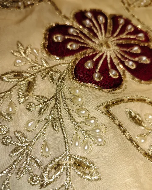 Golden Organza Unstitched Salwar Suit Set
