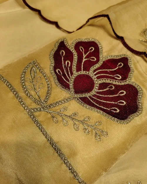 Golden Organza Unstitched Salwar Suit Set