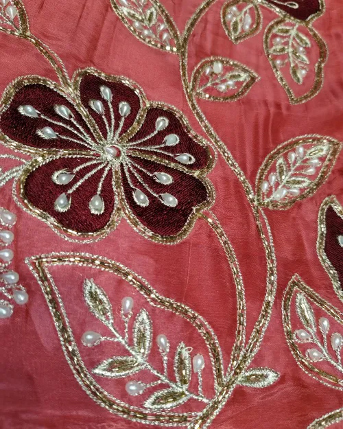 Gajari Red Organza Unstitched Salwar Suit Set