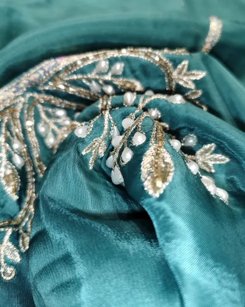 Sky Blue Organza Unstitched Salwar Suit Set