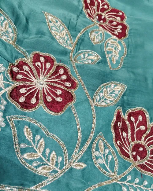 Sky Blue Organza Unstitched Salwar Suit Set