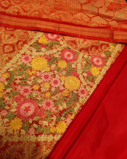 Red Embroidery Work Organza Suit