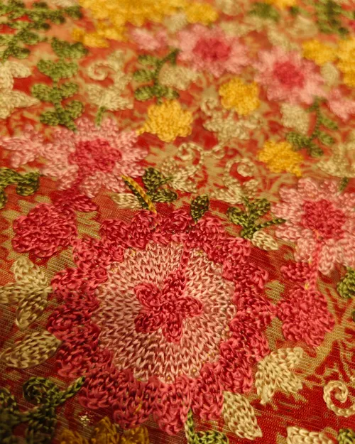 Red Embroidery Work Organza Suit