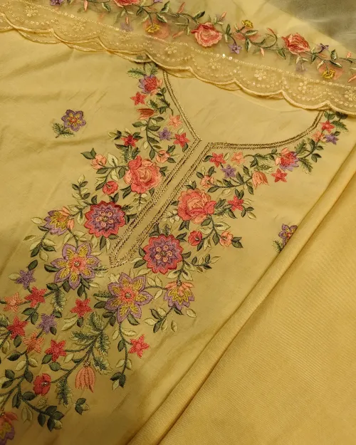 Lemon Cotton Silk Unstitched Salwar Suit Set