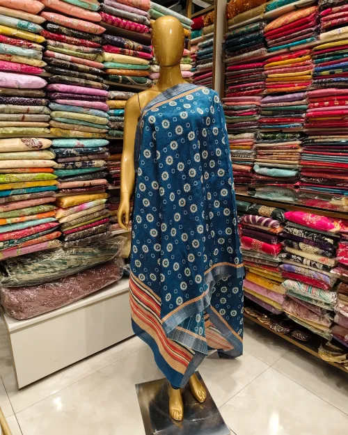 Blue Tussar cotton Unstitched Salwar Suit Set