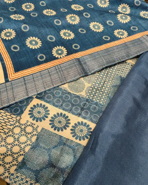 Blue Tussar cotton Unstitched Salwar Suit Set