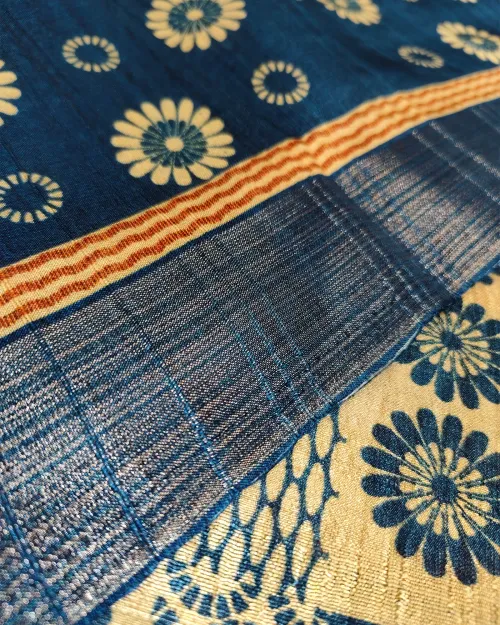 Blue Tussar cotton Unstitched Salwar Suit Set