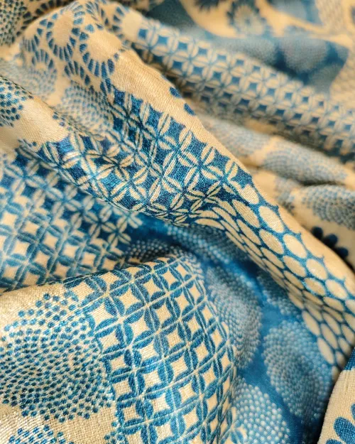 Blue Tussar cotton Unstitched Salwar Suit Set