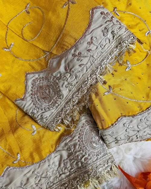 Yellow crepe silk  Unstitched Salwar Suit Set