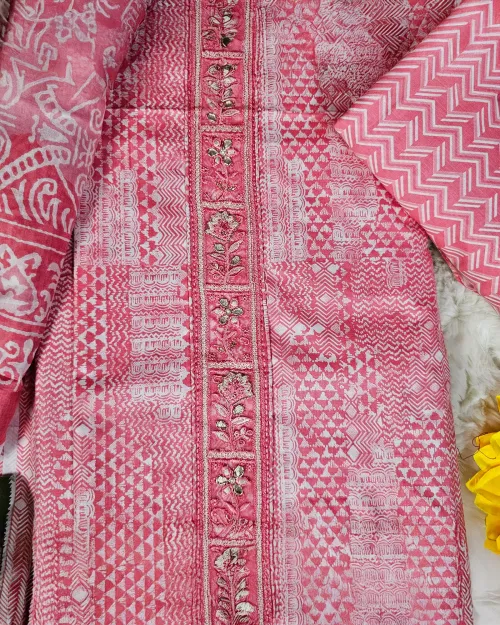 Gajari Peach Cotton Unstitched Salwar Suit Set
