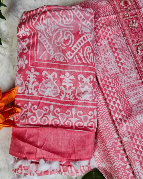 Gajari Peach Cotton Unstitched Salwar Suit Set