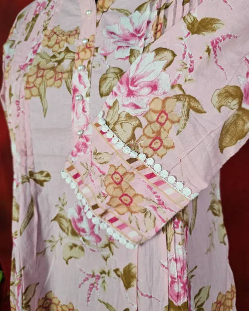 Pink Color Readymade Cotton Kurti Set