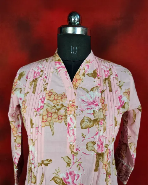 Pink Color Readymade Cotton Kurti Set