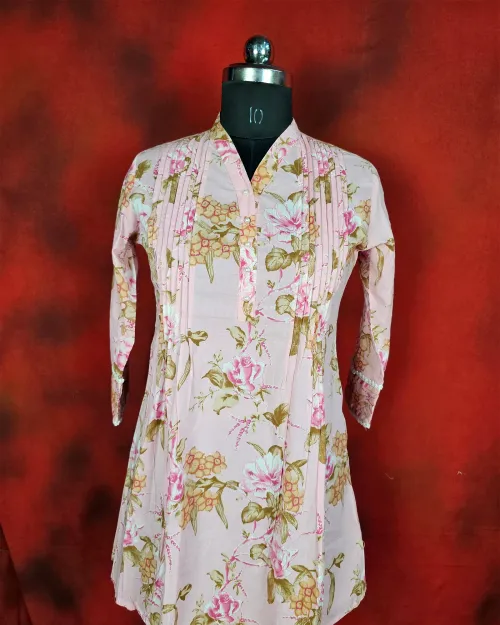 Pink Color Readymade Cotton Kurti Set