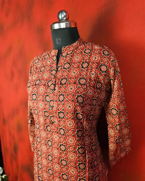 Maroon Readymade Cotton Kurti Set