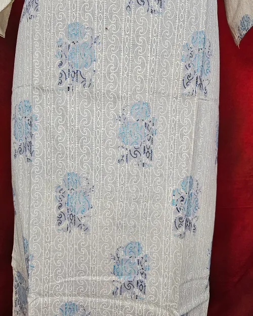 White Readymade Cotton Straight Kurti Set