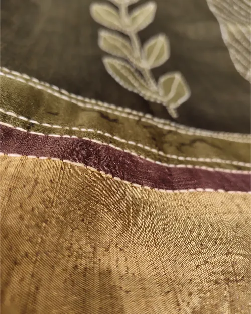 Bottle Green Embroidery Work Tassar Cotton Saree