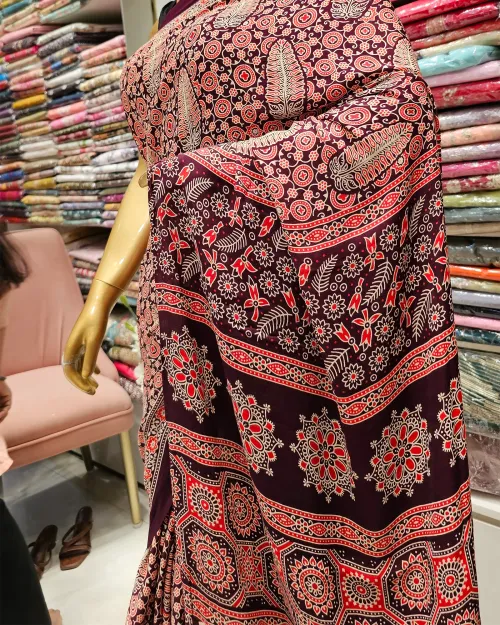 Purple Color Thick Border Crepe Silk Saree
