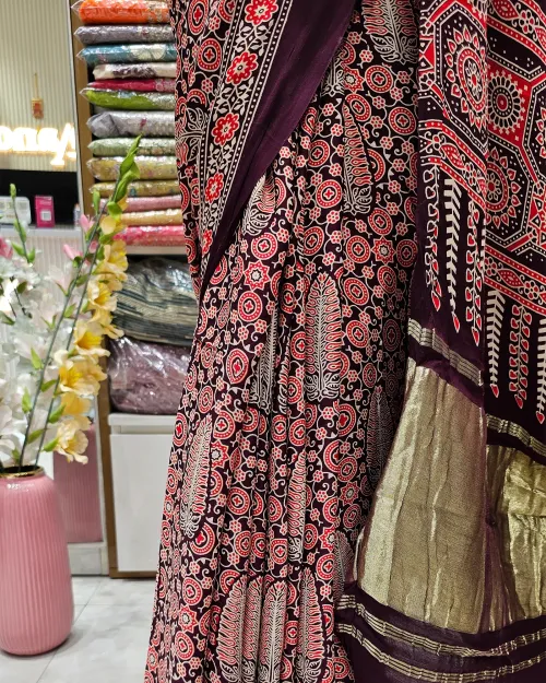 Purple Color Thick Border Crepe Silk Saree