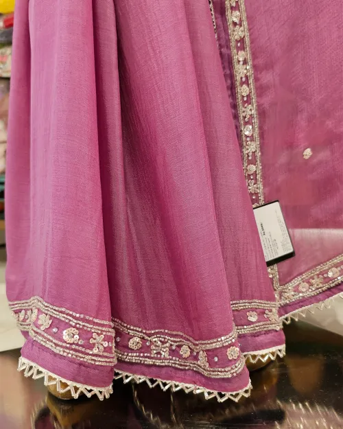 Pinkish Purple Stone Work Chiffon Saree