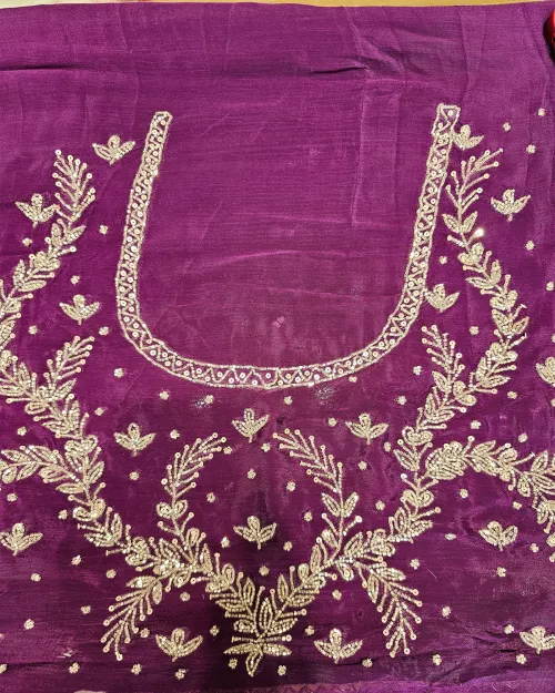 Pinkish Purple Stone Work Chiffon Saree