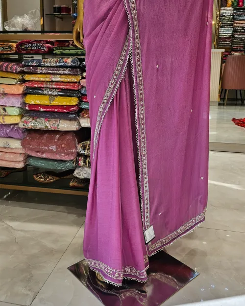 Pinkish Purple Stone Work Chiffon Saree