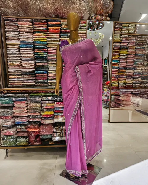 Pinkish Purple Stone Work Chiffon Saree