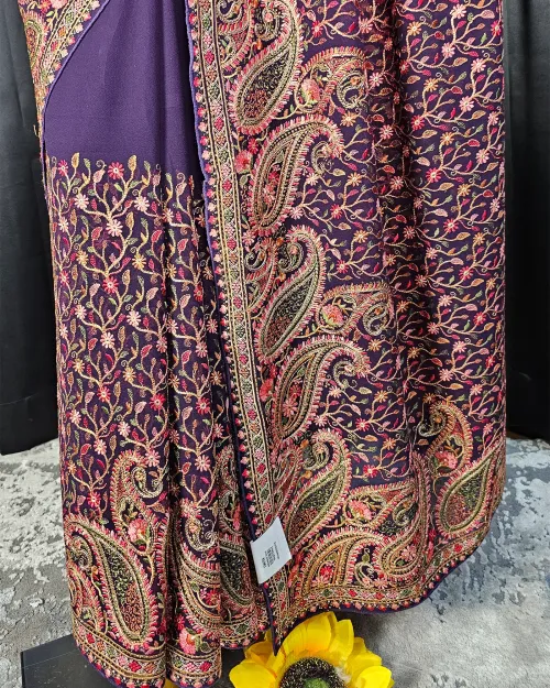 Dark Wine Embroidery Work Georgette Saree