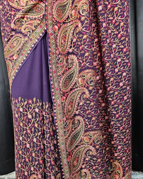 Dark Wine Embroidery Work Georgette Saree