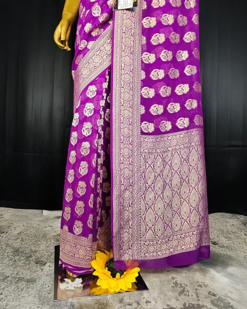 Purple Color Zari Work Georgette Saree