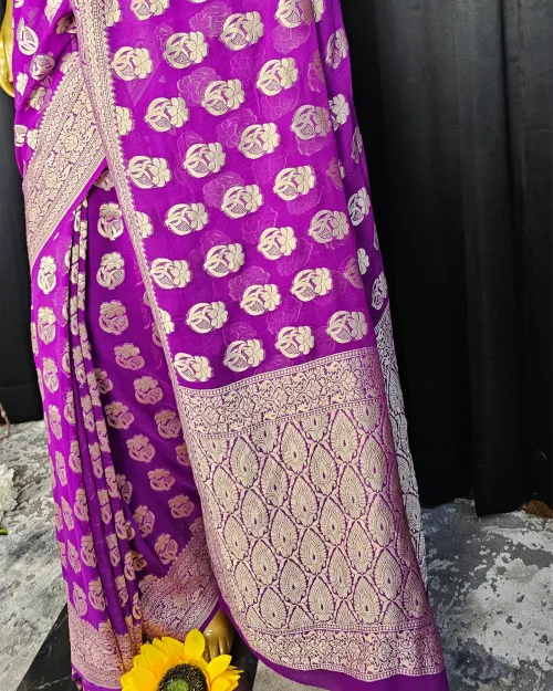 Purple Color Zari Work Georgette Saree
