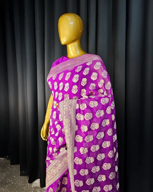 Purple Color Zari Work Georgette Saree