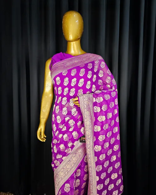Purple Color Zari Work Georgette Saree