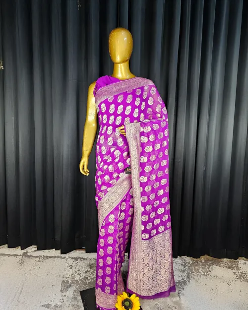 Purple Color Zari Work Georgette Saree