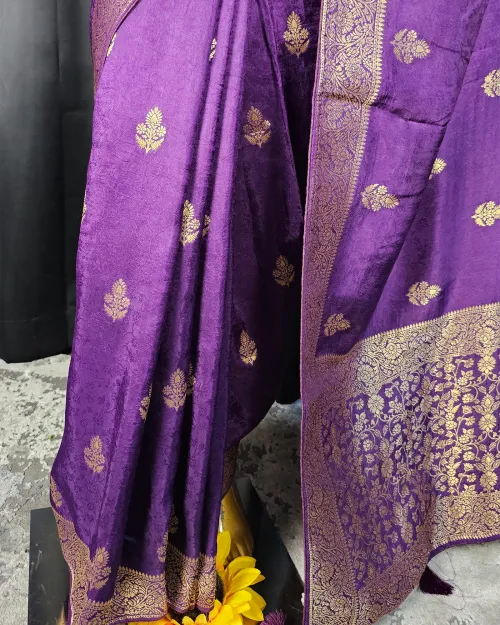 Wine Color Zari Work Dola Silk Saree