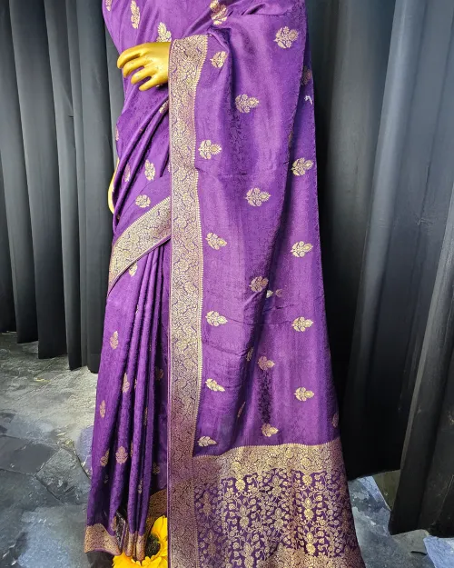 Wine Color Zari Work Dola Silk Saree