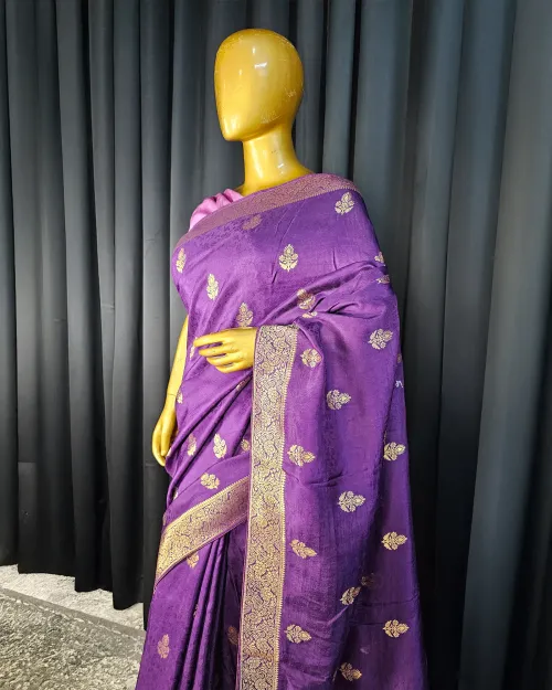 Wine Color Zari Work Dola Silk Saree