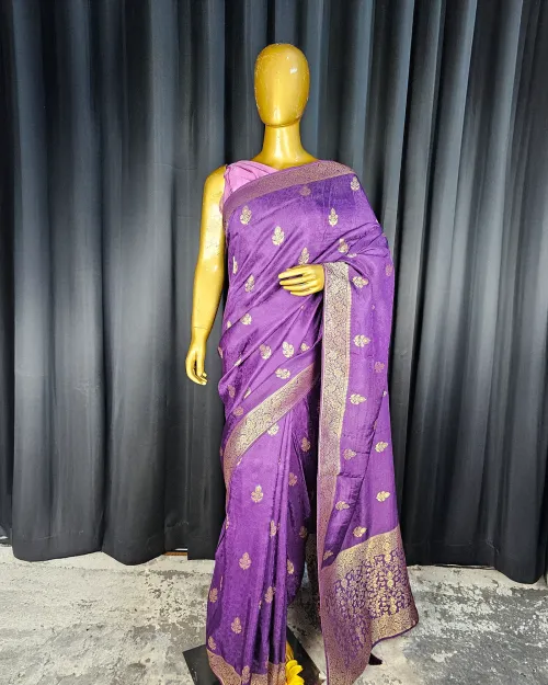 Wine Color Zari Work Dola Silk Saree