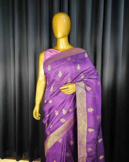 Wine Color Zari Work Dola Silk Saree