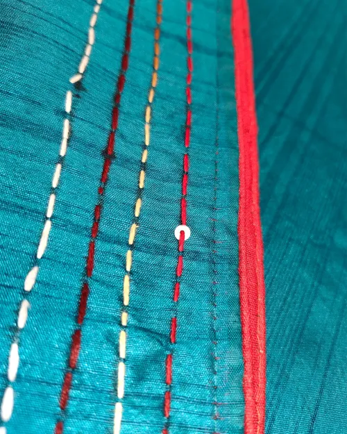 Firozi Color Embroidery Work Tussar Cotton Saree