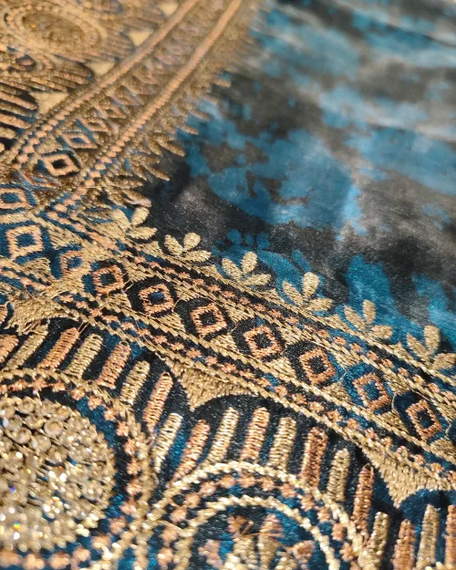 Navy Blue Zari Work Organza Saree