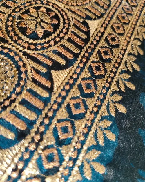 Navy Blue Zari Work Organza Saree