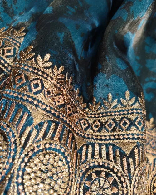 Navy Blue Zari Work Organza Saree