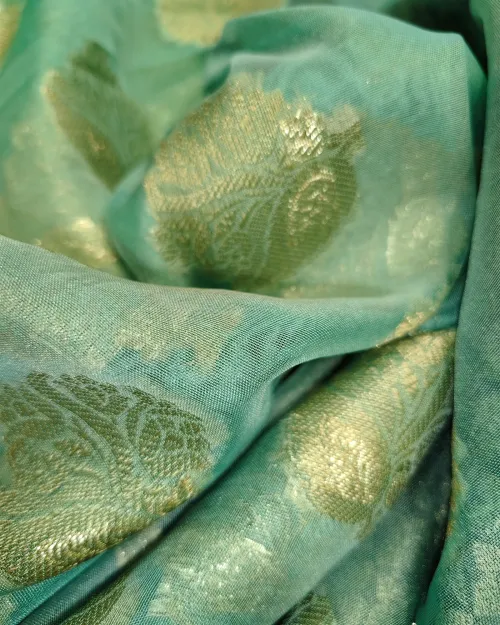 Sky Blue Zari Work Organza Saree