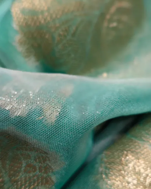 Sky Blue Zari Work Organza Saree